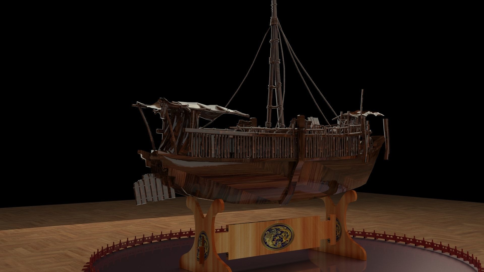 Chinese junk boat 3D model_3