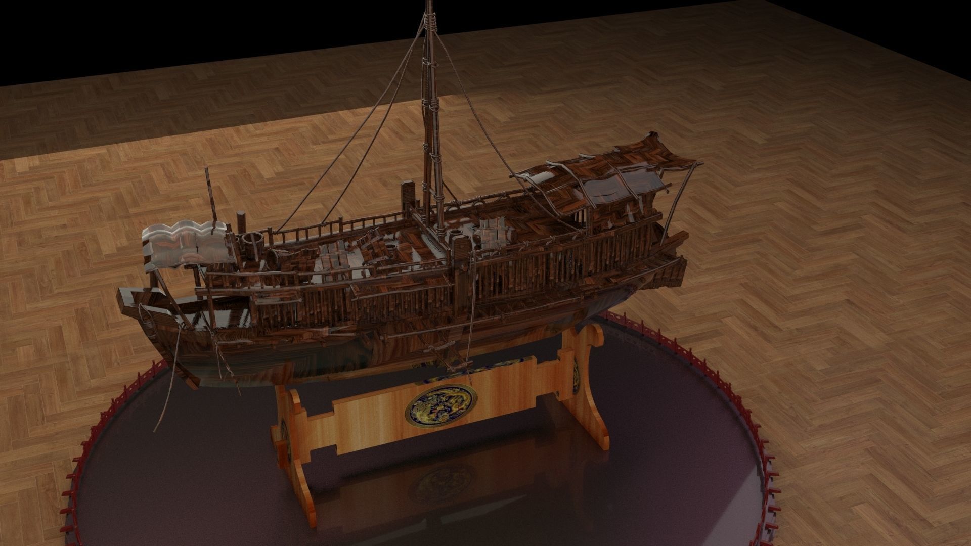 Chinese junk boat 3D model_2