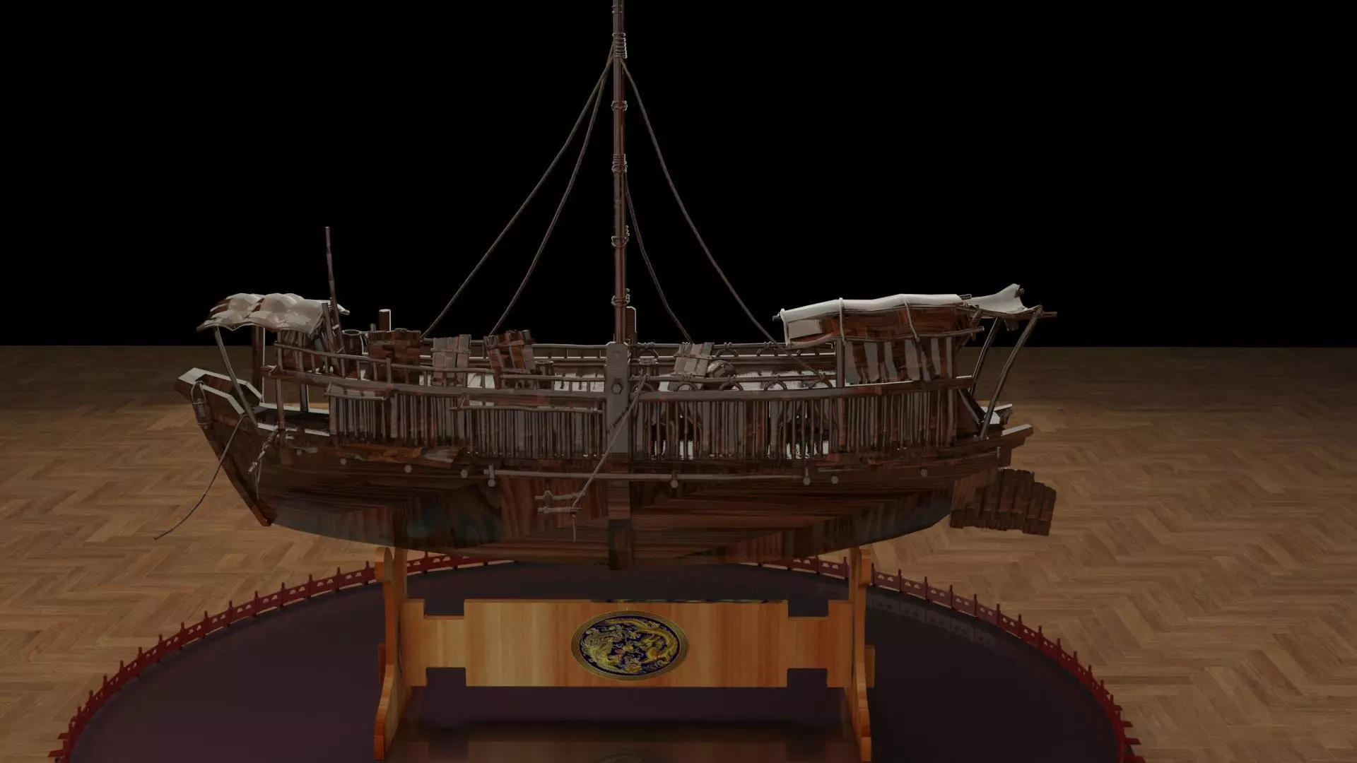 Chinese junk boat 3D model_0