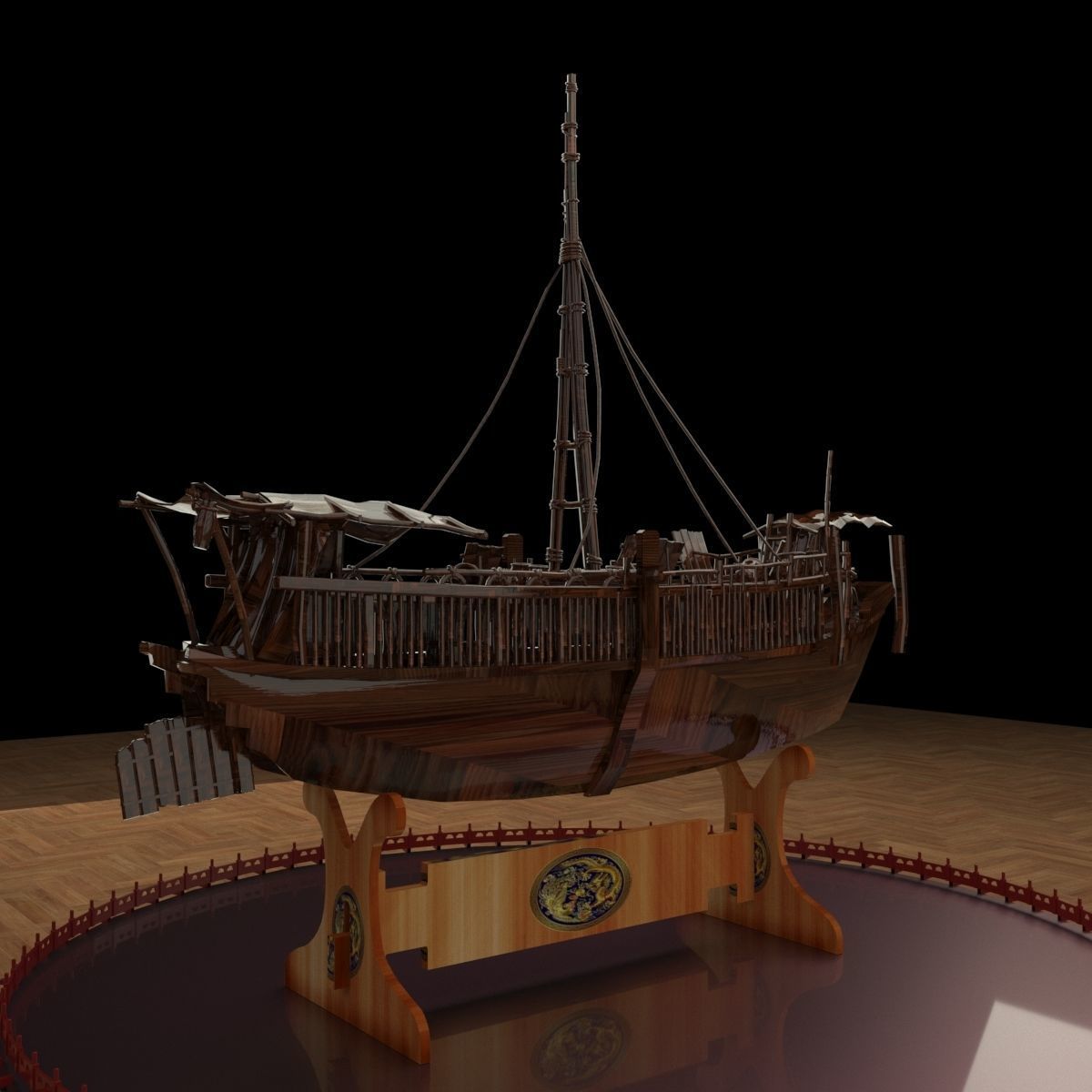 Chinese junk boat 3D model_7