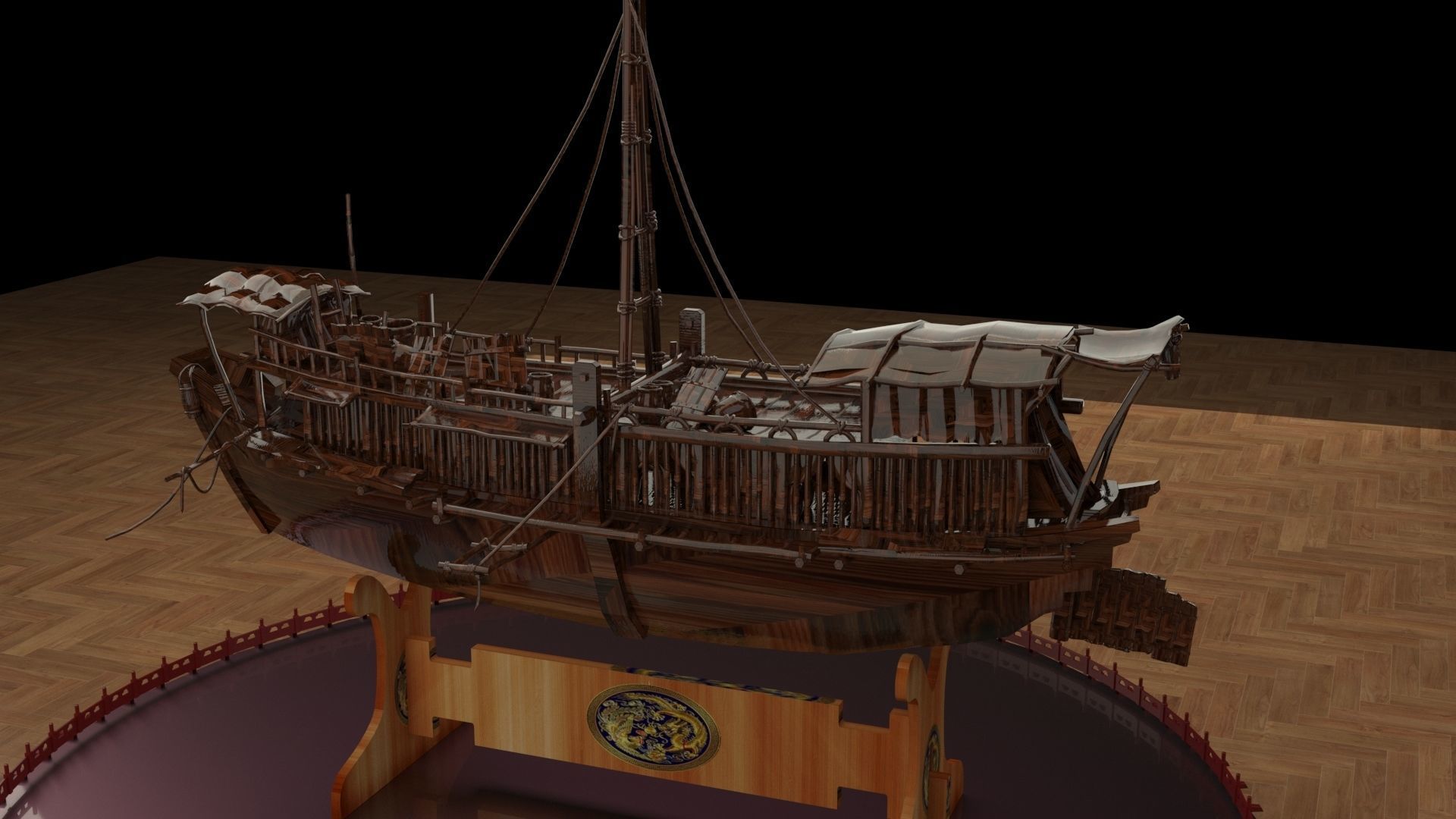 Chinese junk boat 3D model_4