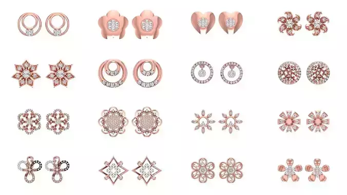 200 Women Stud Earrings 3dm STL OBJ FBX Render Detail Collection 
