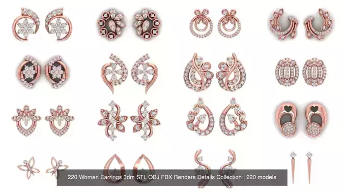 220 Women Earrings 3dm STL OBJ FBX Renders Details Collection 