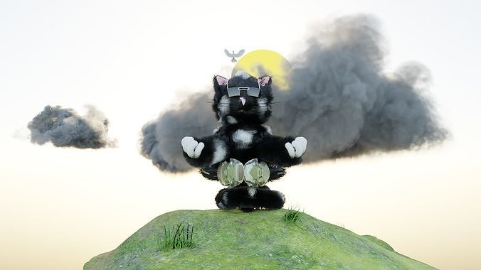 Cat that meditates on the hills 3D model