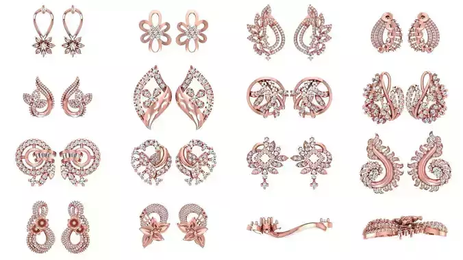 30 Women Flower Earrings 3dm STL OBJ FBX Details Collection 