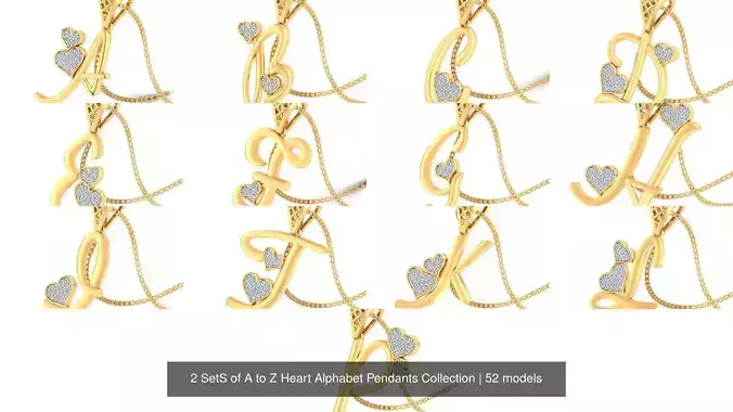 Two Set of A to Z Heart Alphabet Pendants Collection 