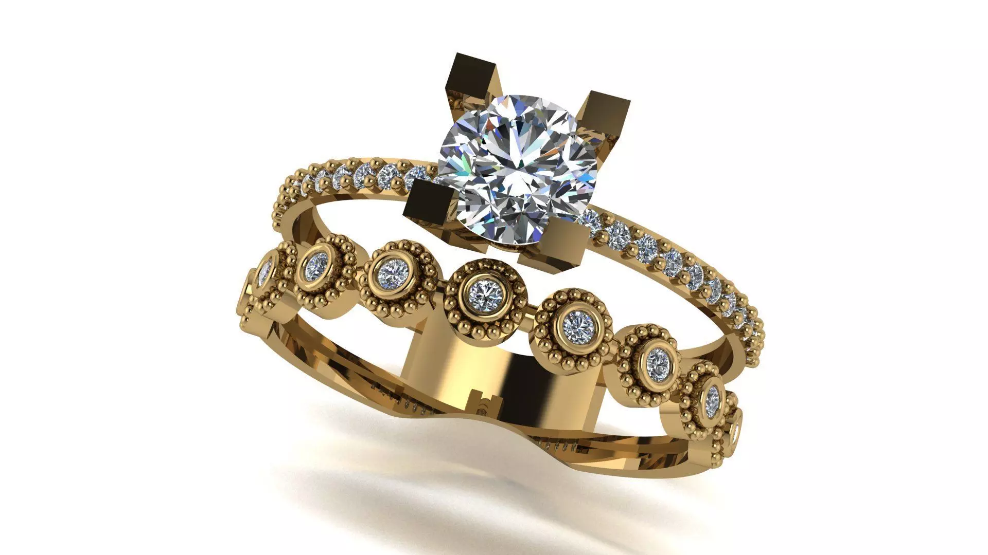 Ring wedding ring two in one engagement assembled 01 3D print model