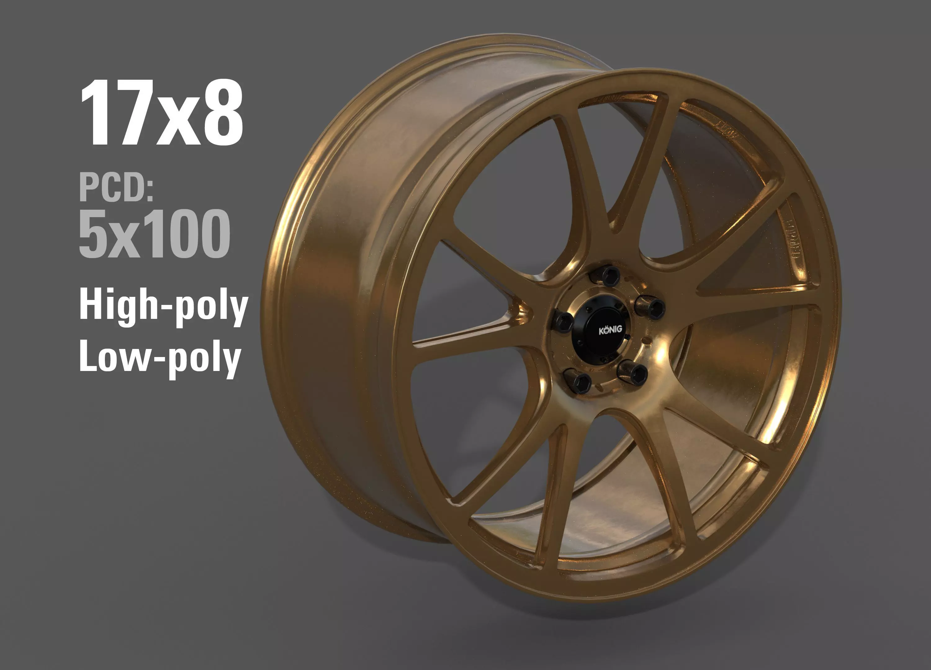 Konig Freeform 17x8 PCD 5x100 Rim Low-poly 3D model_0