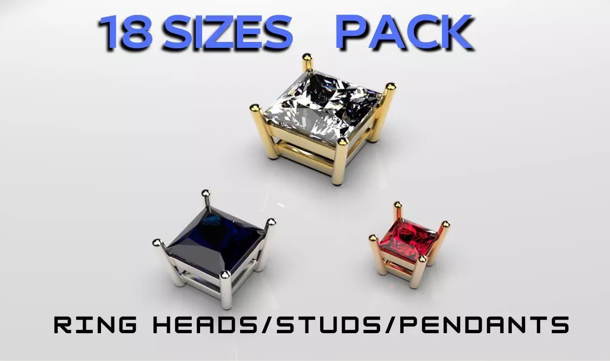 princess shape 4 prong setting ring heads 3D print model