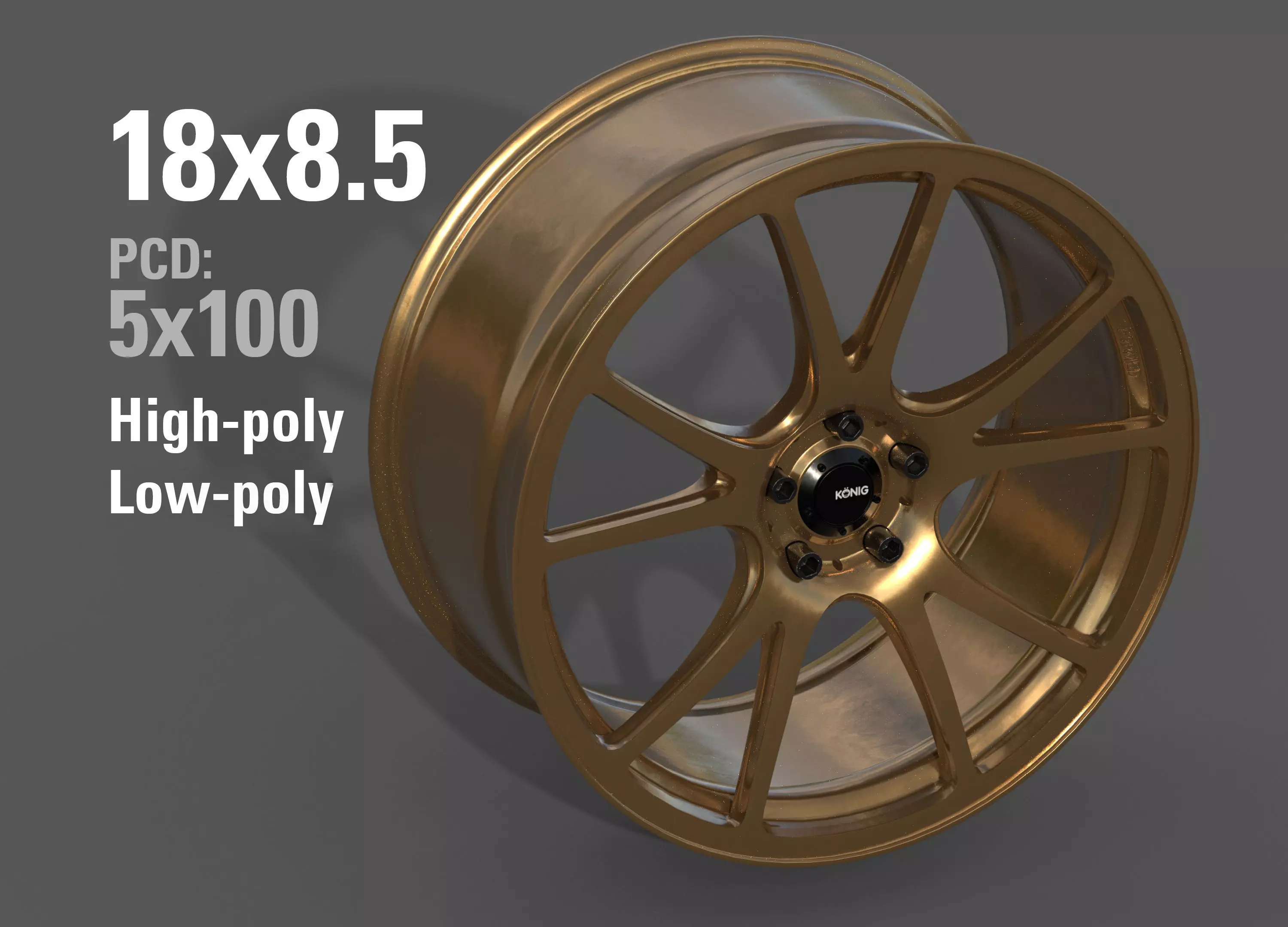 Konig Freeform 18x8 PCD 5x100 Rim Low-poly 3D model