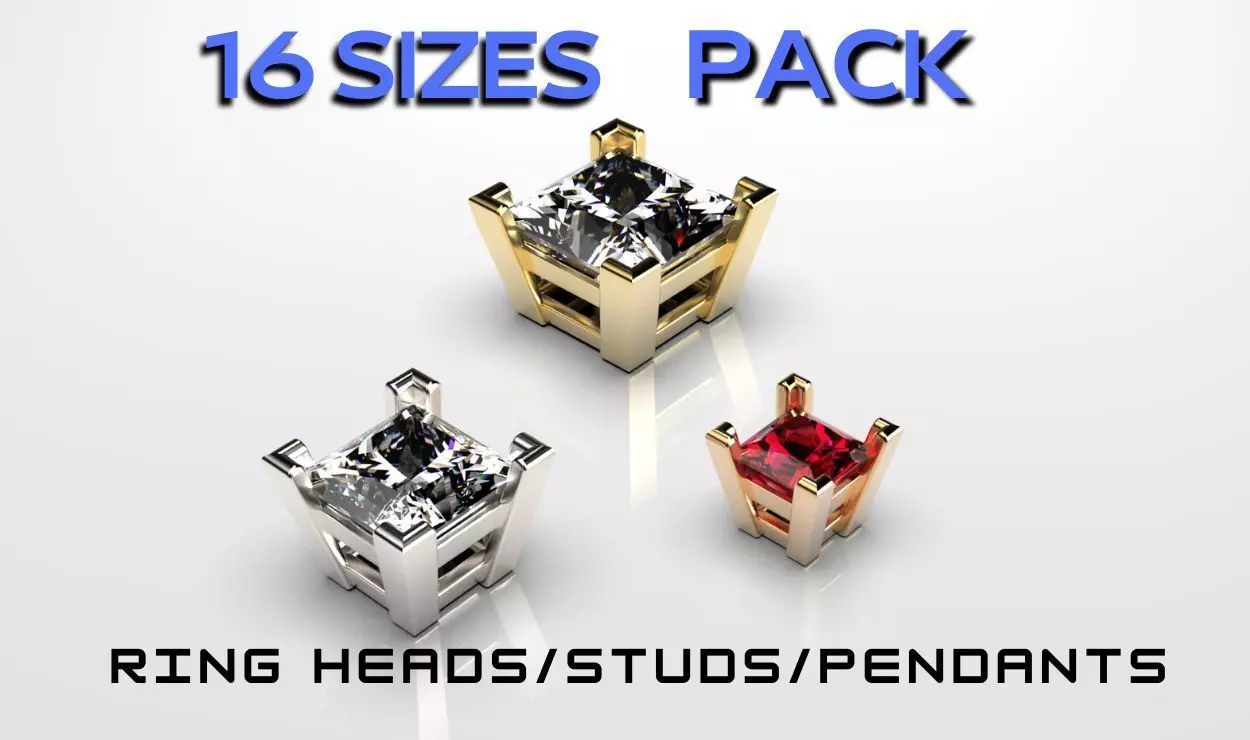 princess shape 4-90 degree prong setting ring heads 3D print model