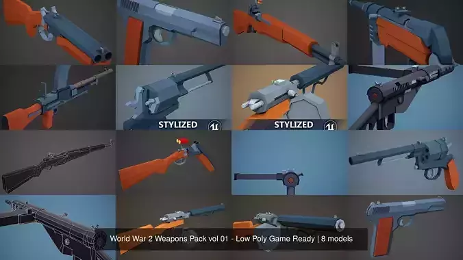 World War 2 Weapons Pack vol 01 - Low Poly Game Ready 3D Model Collection