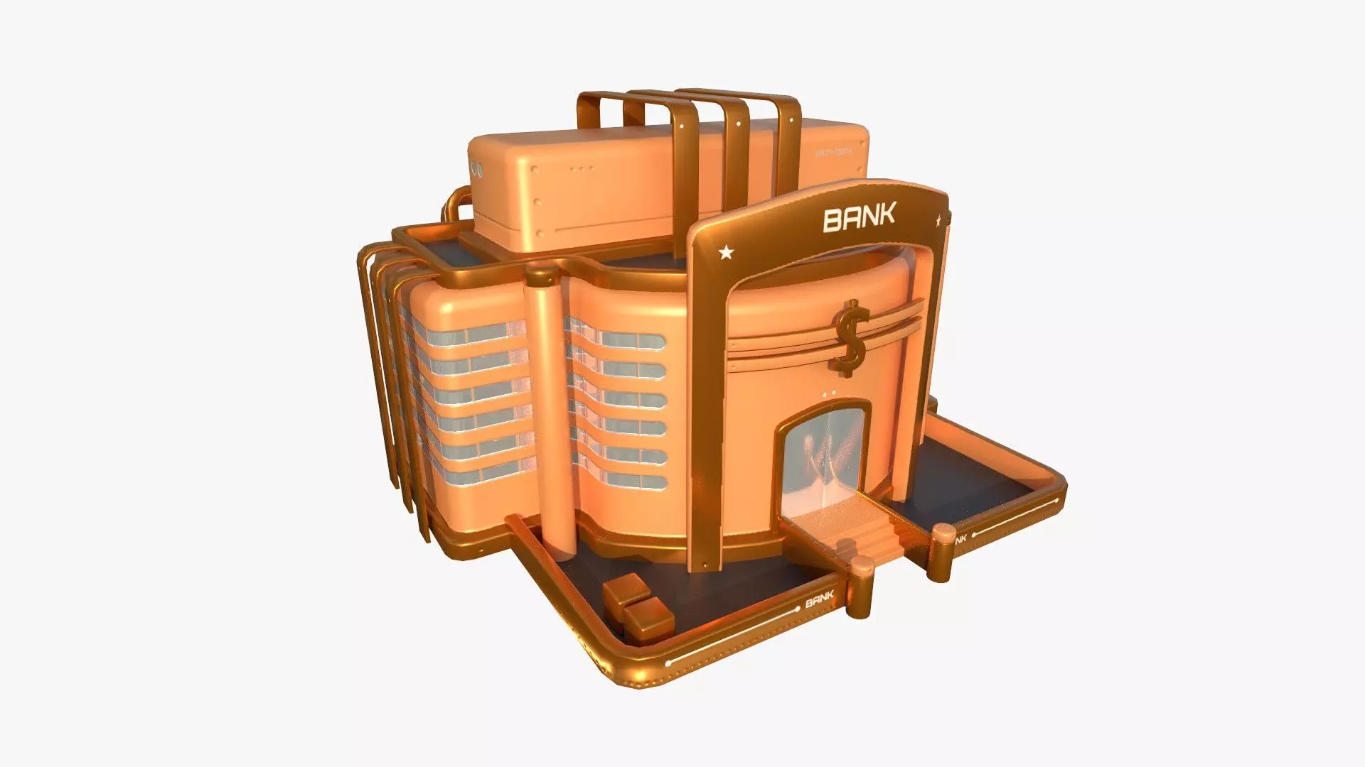 SciFi Bank A04 Orange - Sci Fi Exterior Design Low-poly 3D model_0