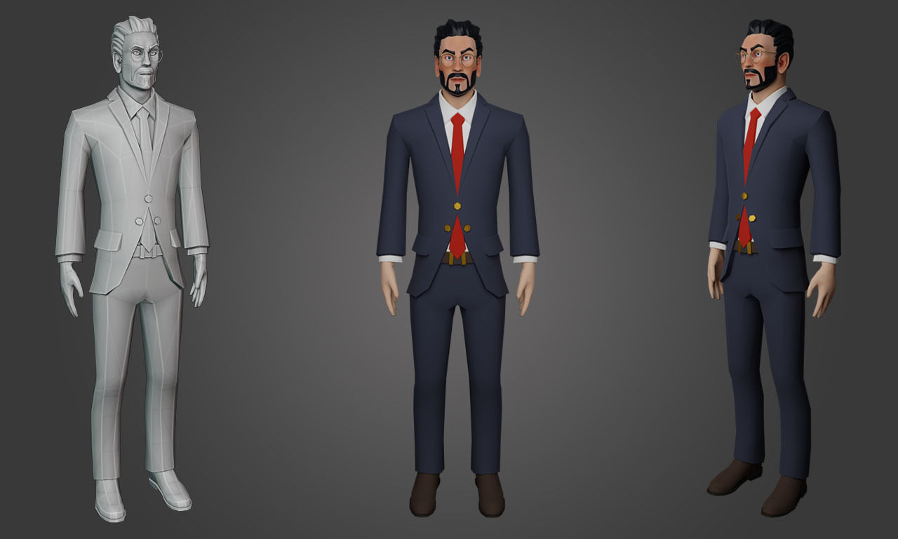 Stylized Man in Suit Low-poly 3D model_1