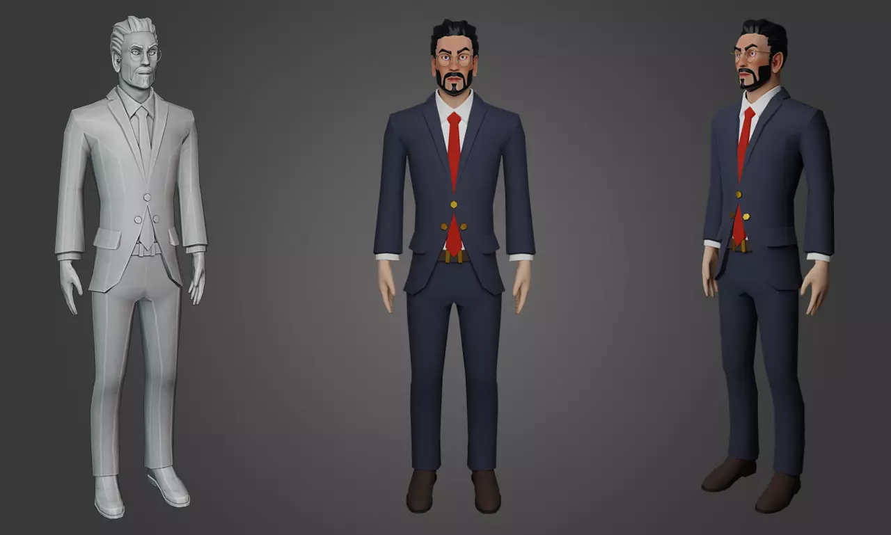 Stylized Man in Suit Low-poly 3D model_0