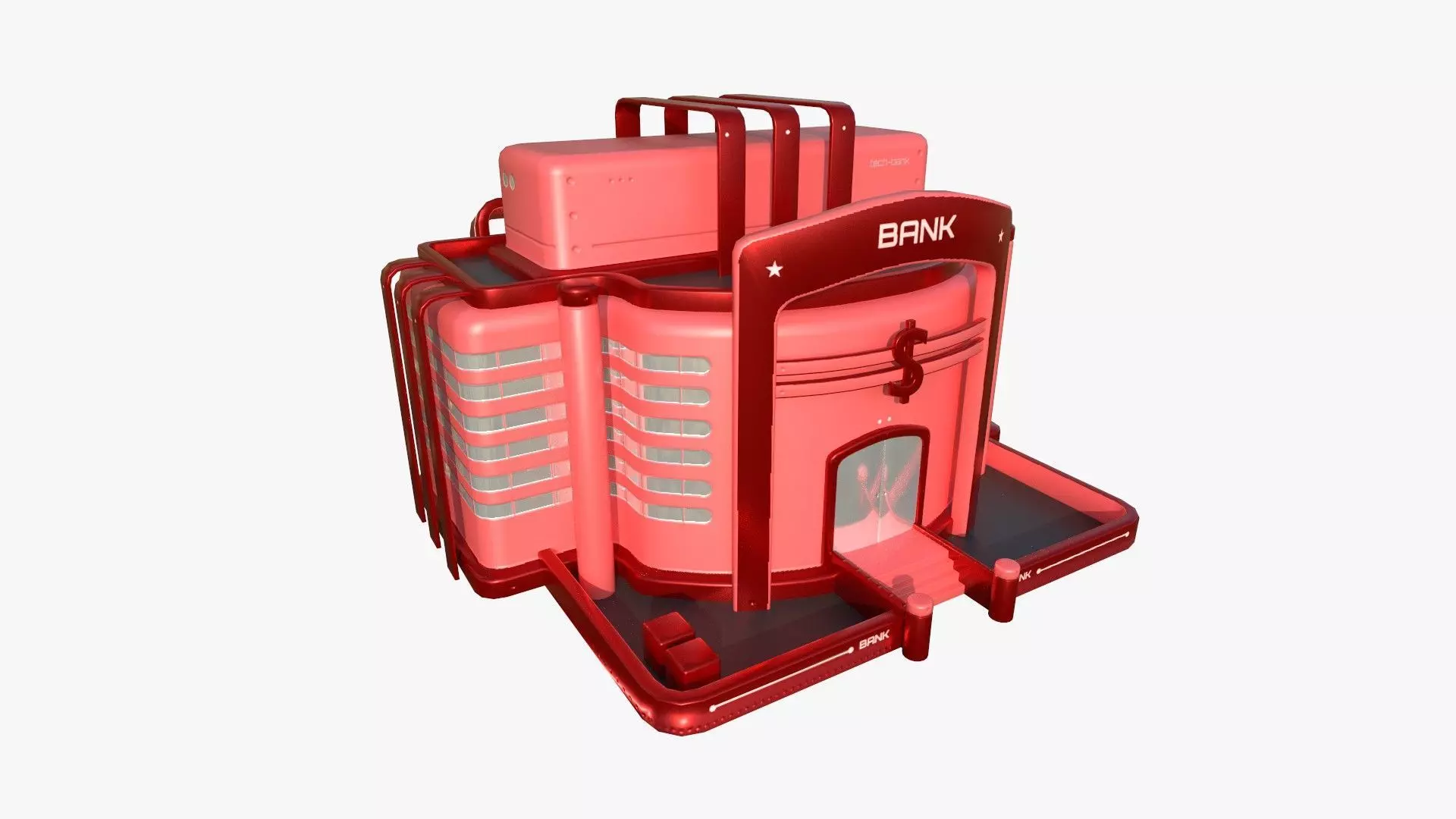 SciFi Bank A05 Red - Sci Fi Exterior Design Low-poly 3D model_0
