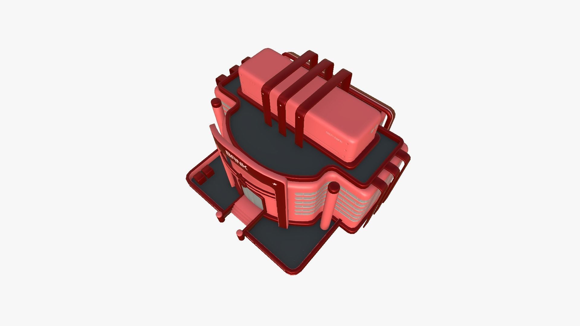SciFi Bank A05 Red - Sci Fi Exterior Design Low-poly 3D model_4