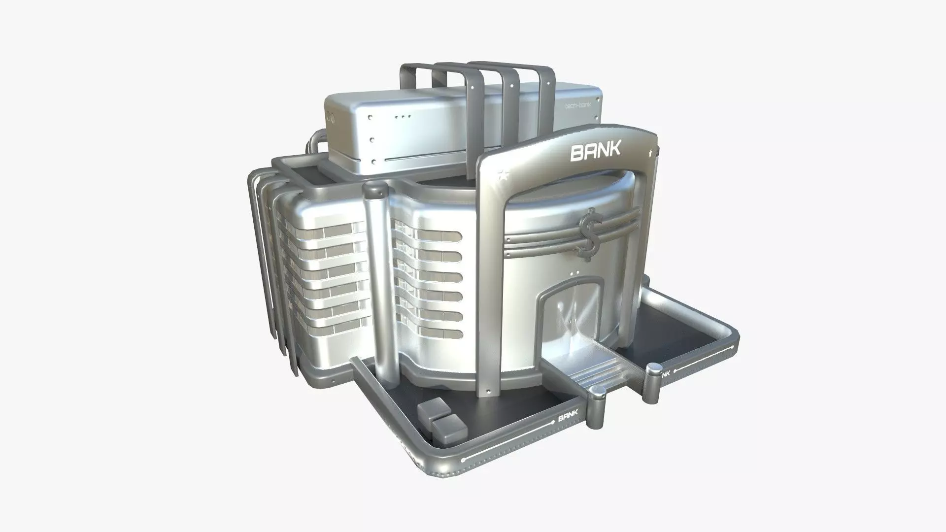 SciFi Bank A08 Metallic - Sci Fi Exterior Design Low-poly 3D model_0