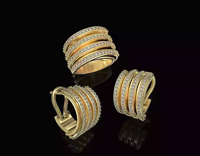 Branches earrings and ring with inner band 