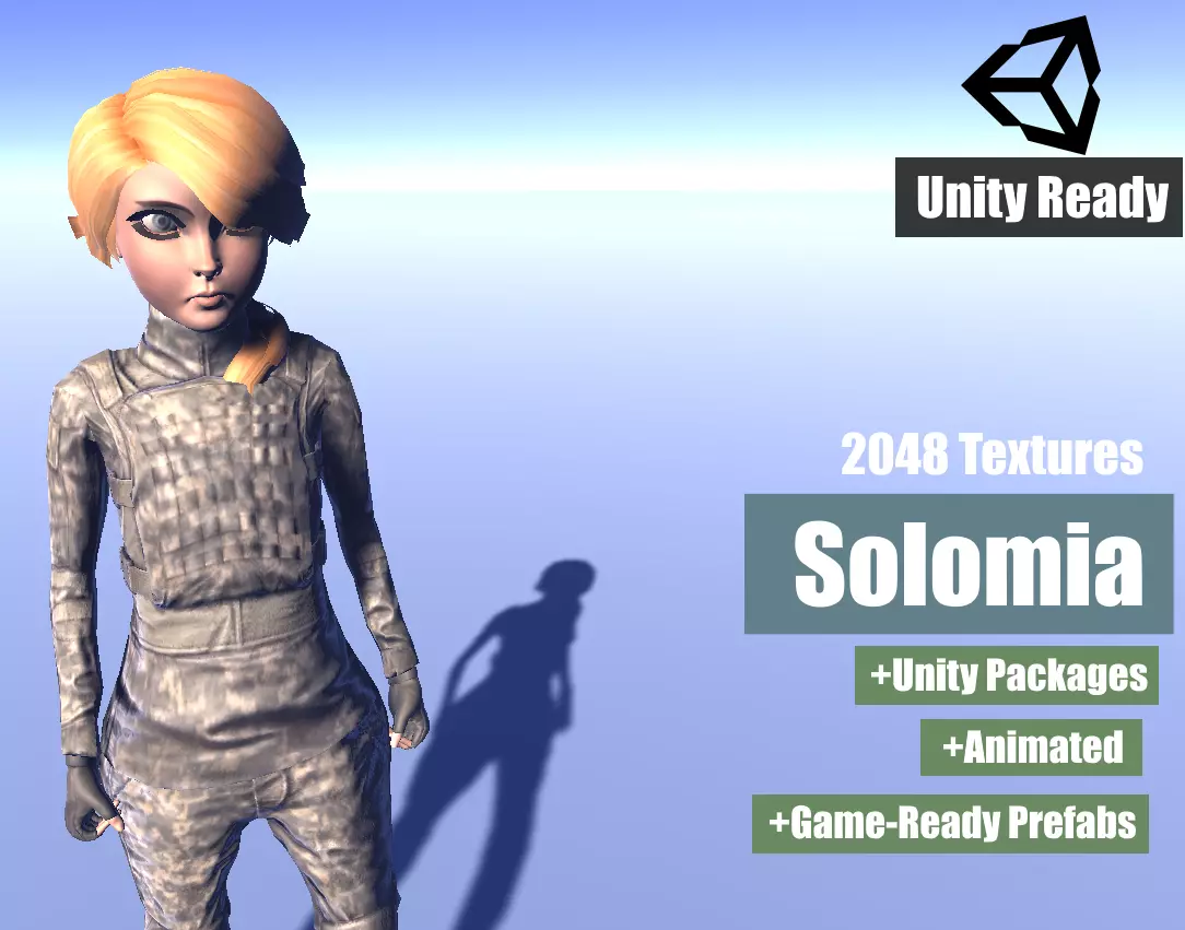 Solomia - animated rigged Military Female Low-poly 3D model_0