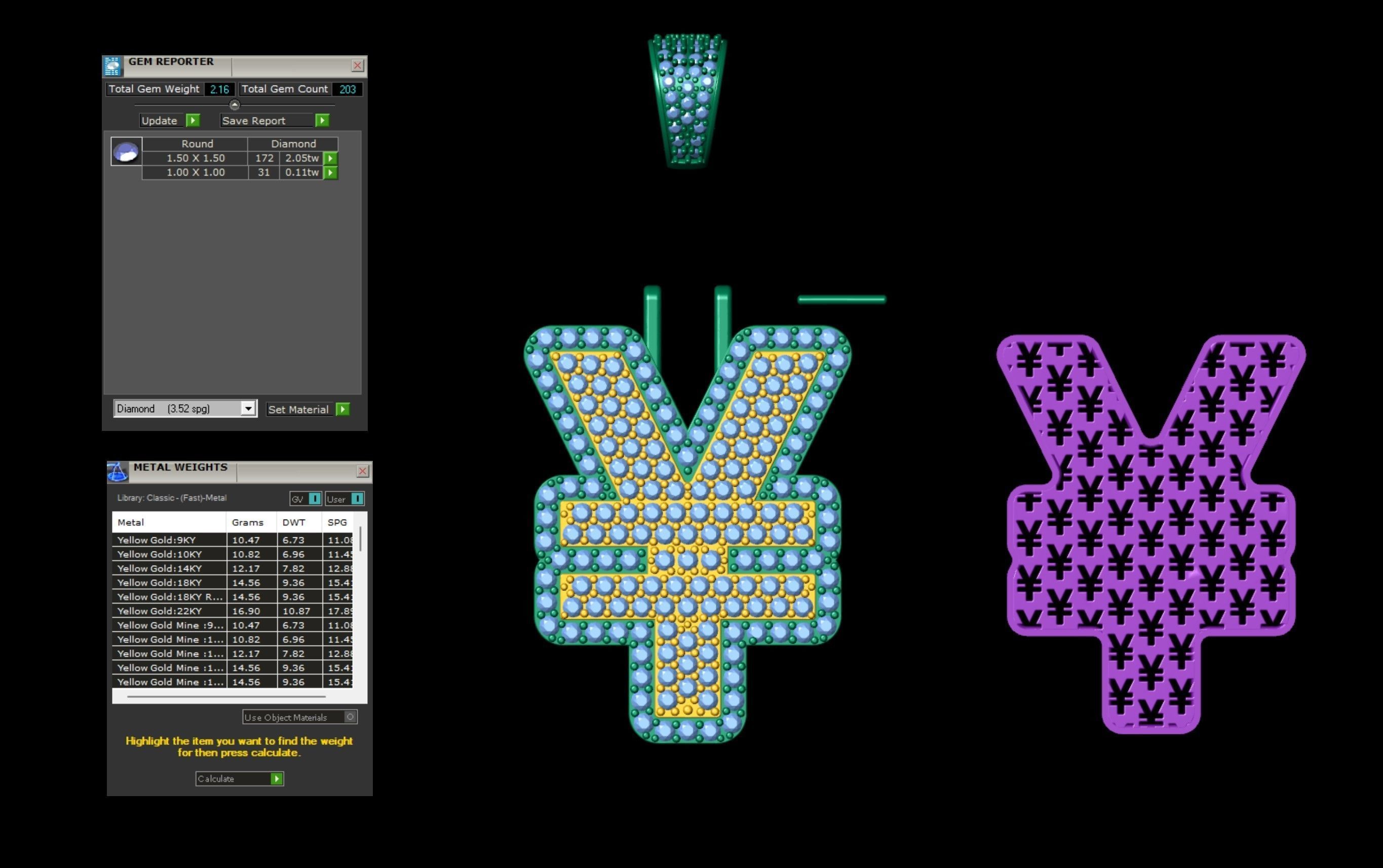 YEN Double Layered Diamond Pendant 3D print model_5