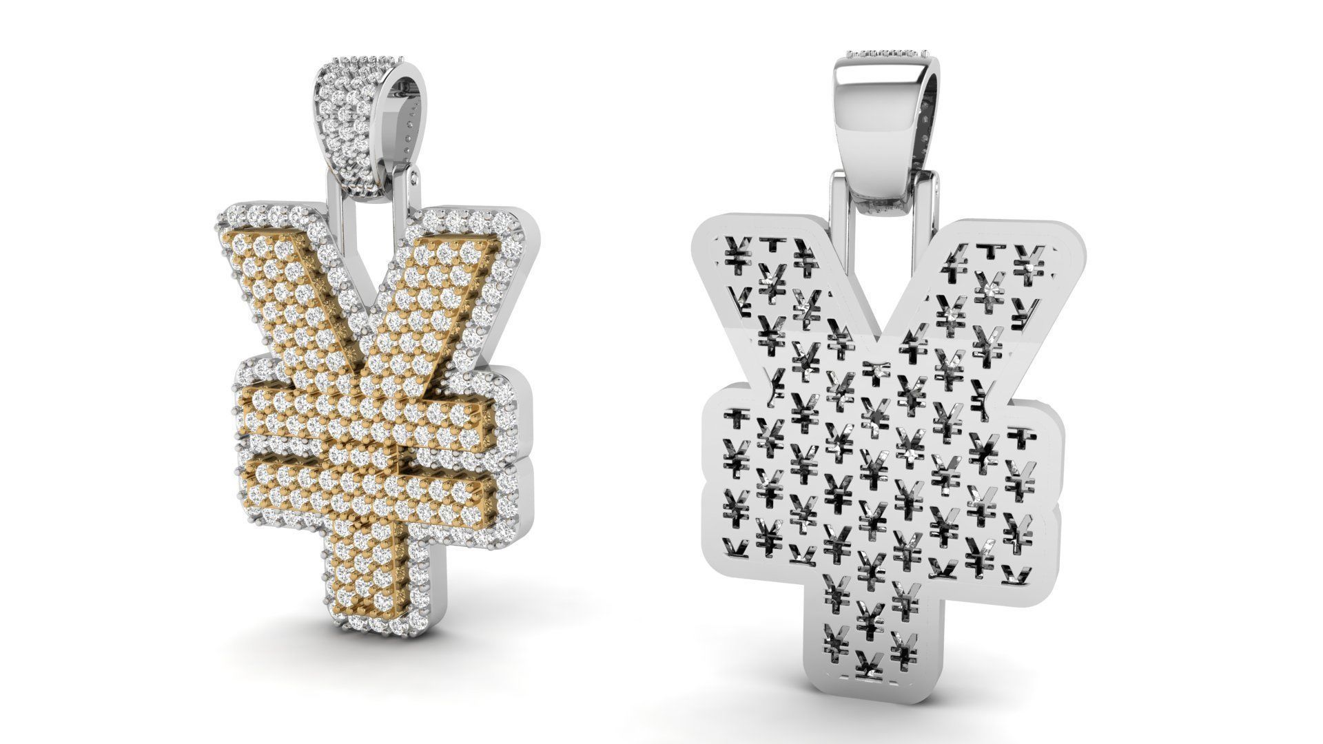 YEN Double Layered Diamond Pendant 3D print model_3