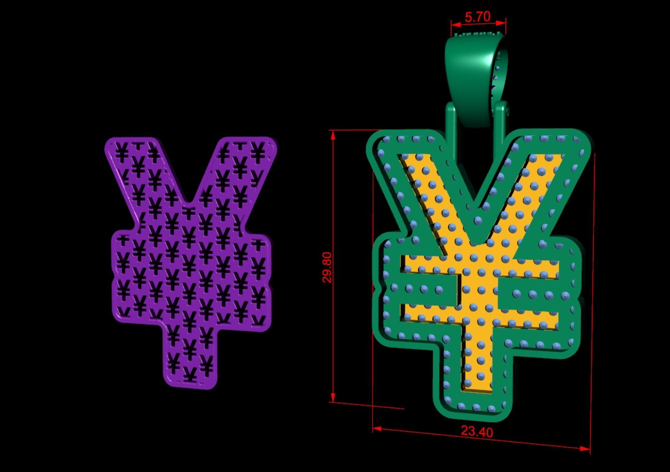 YEN Double Layered Diamond Pendant 3D print model_11