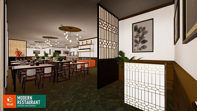 Modern restaurant - building and interior 3D model 2