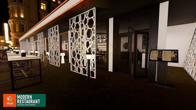 Modern restaurant - building and interior 3D model 6