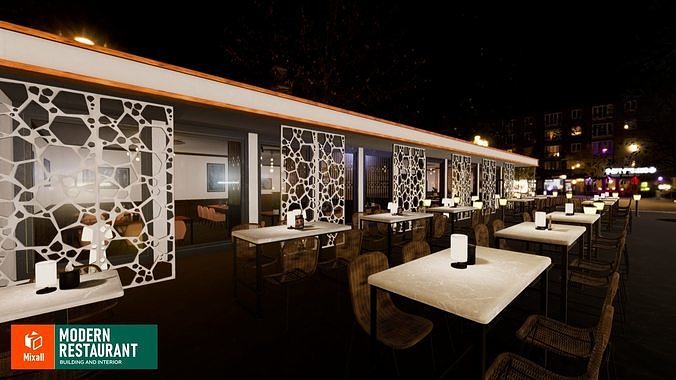 Modern restaurant - building and interior 3D model 5