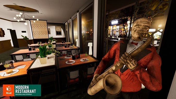 Modern restaurant - building and interior 3D model 3