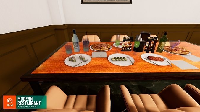 Modern restaurant - building and interior 3D model 7