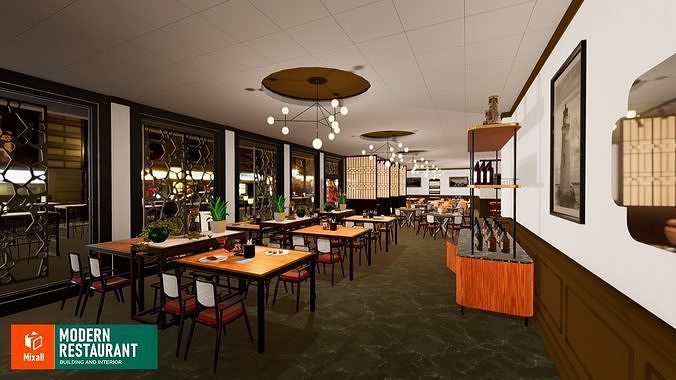 Modern restaurant - building and interior 3D model 4
