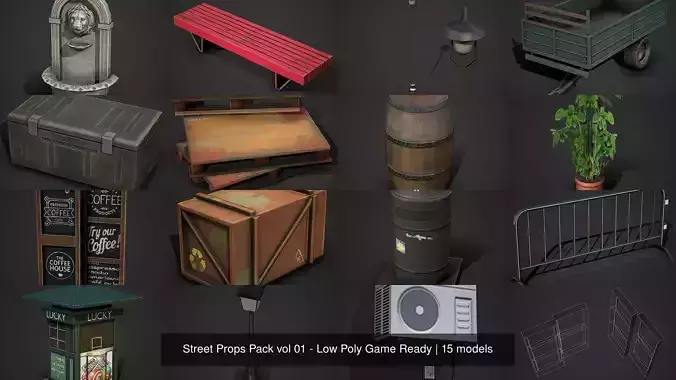 Street Props Pack vol 01 - Low Poly Game Ready 3D Model Collection
