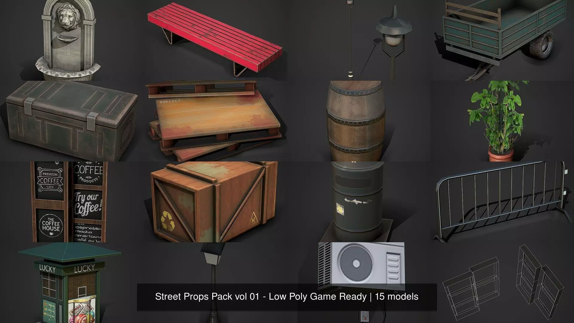 Street Props Pack vol 01 - Low Poly Game Ready 3D Model Collection_0