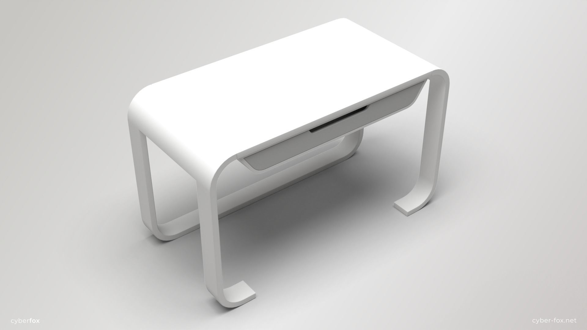 Futuristic White Work Desk  Low-poly 3D model_3