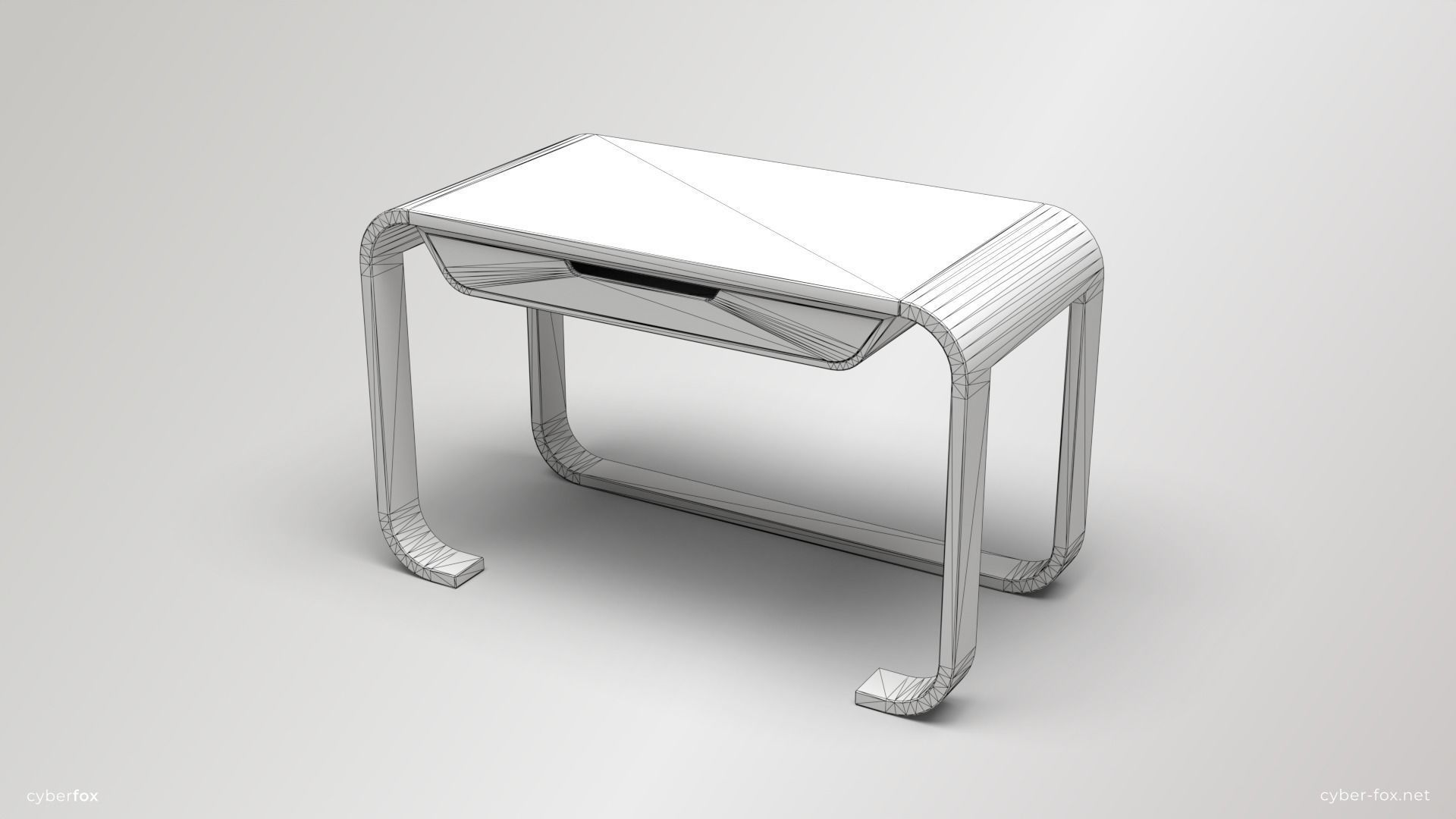 Futuristic White Work Desk  Low-poly 3D model_8
