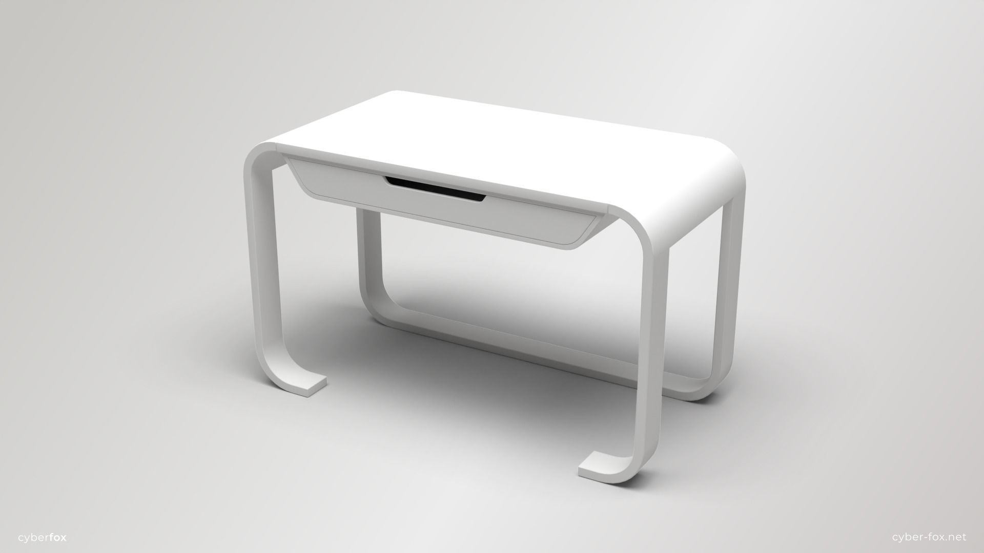 Futuristic White Work Desk  Low-poly 3D model_7