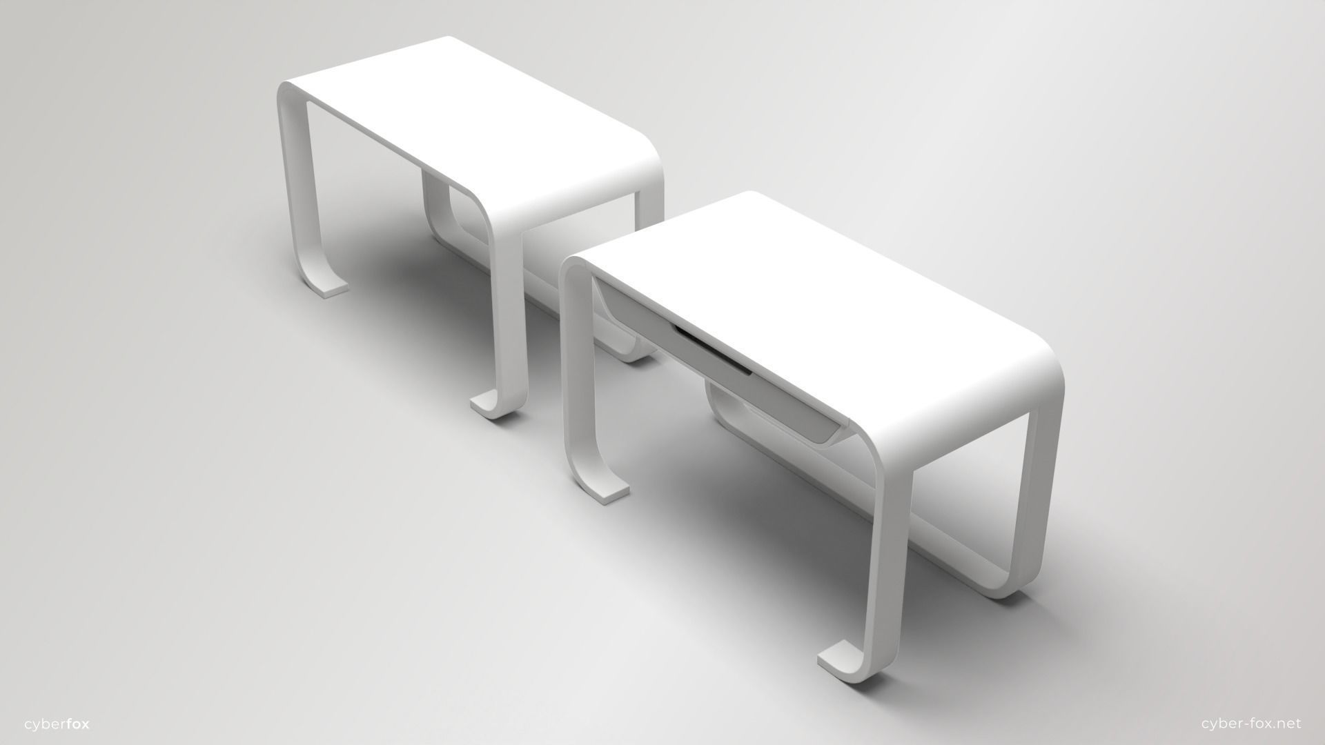 Futuristic White Work Desk  Low-poly 3D model_1