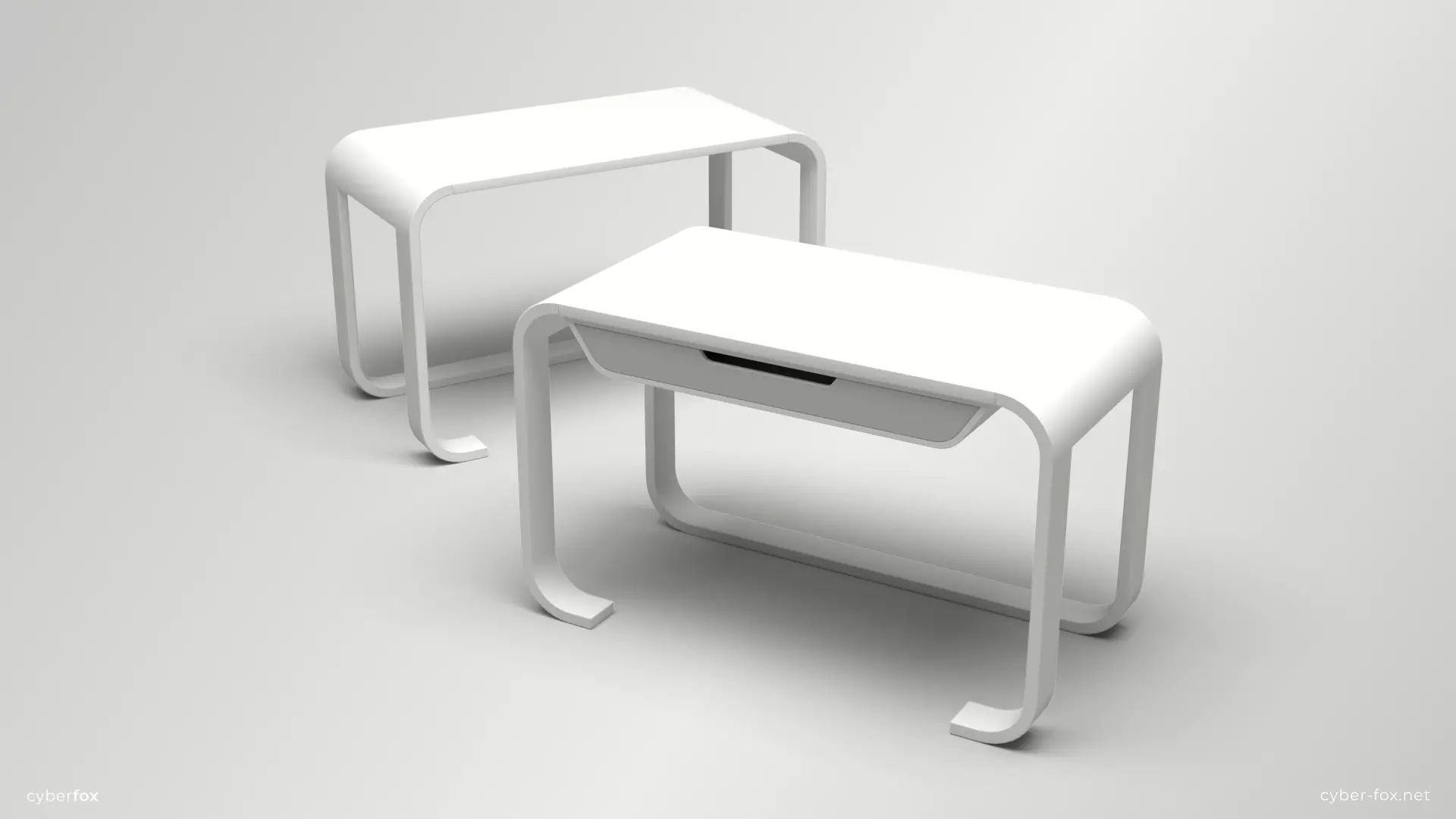 Futuristic White Work Desk  Low-poly 3D model_0