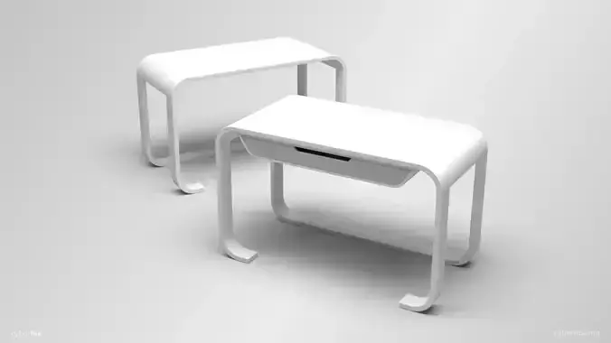 Futuristic White Work Desk  Low-poly 3D model
