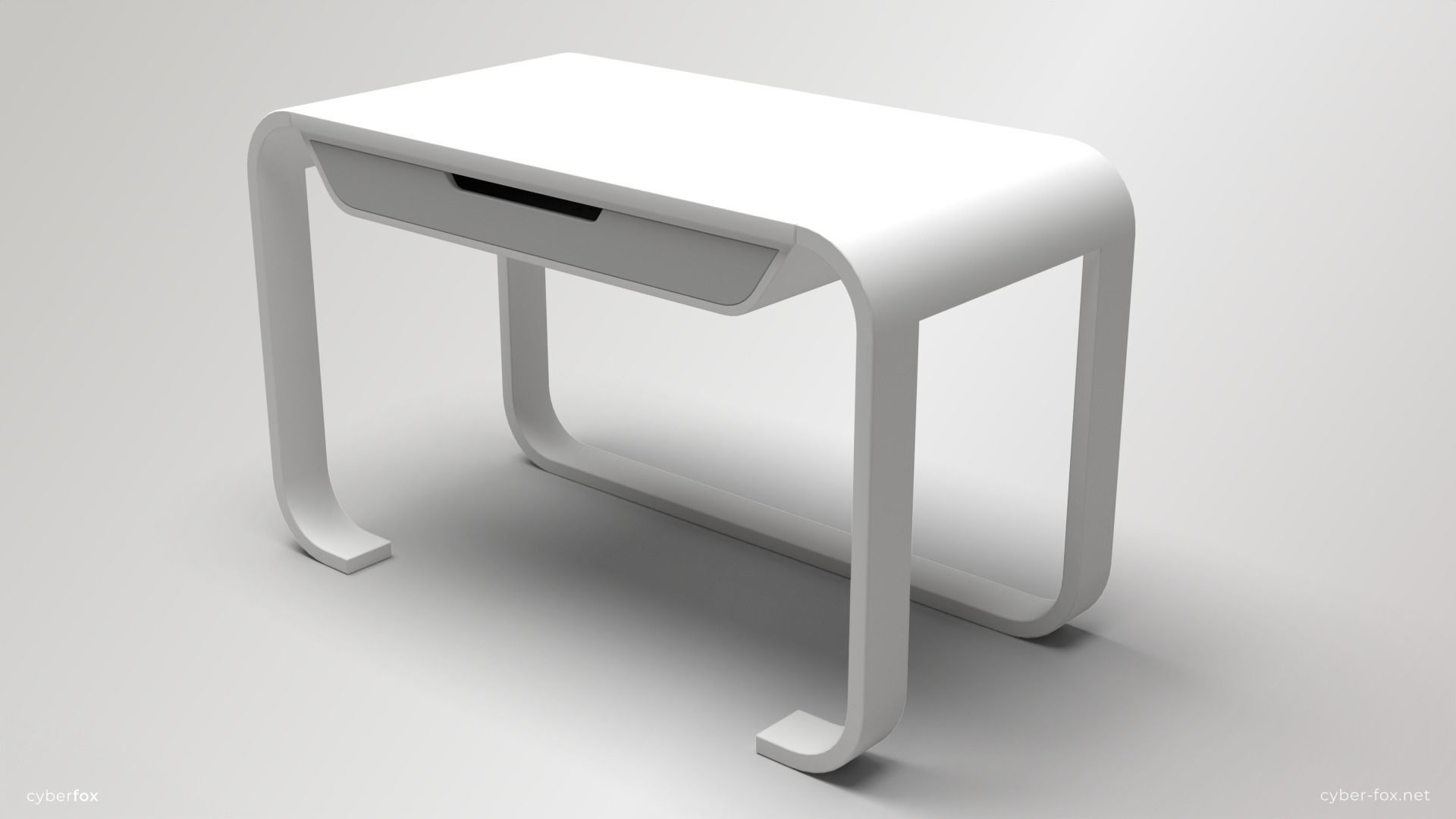 Futuristic White Work Desk  Low-poly 3D model_2