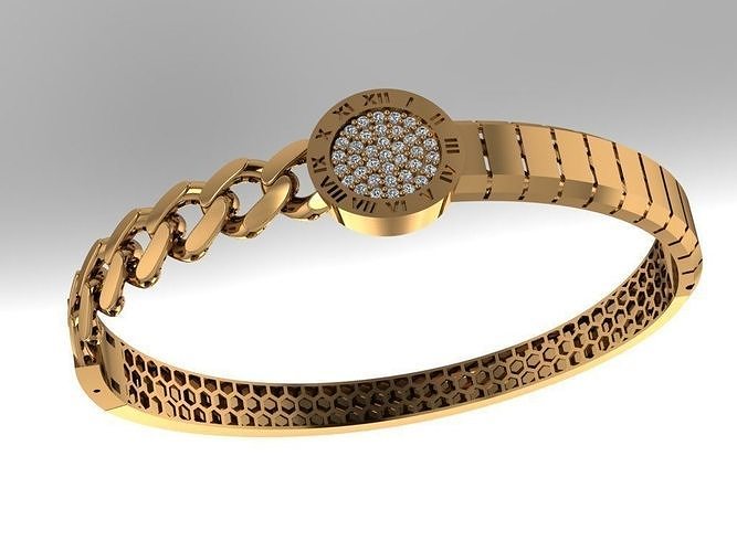 bracelet gold with diamonds 3D print model