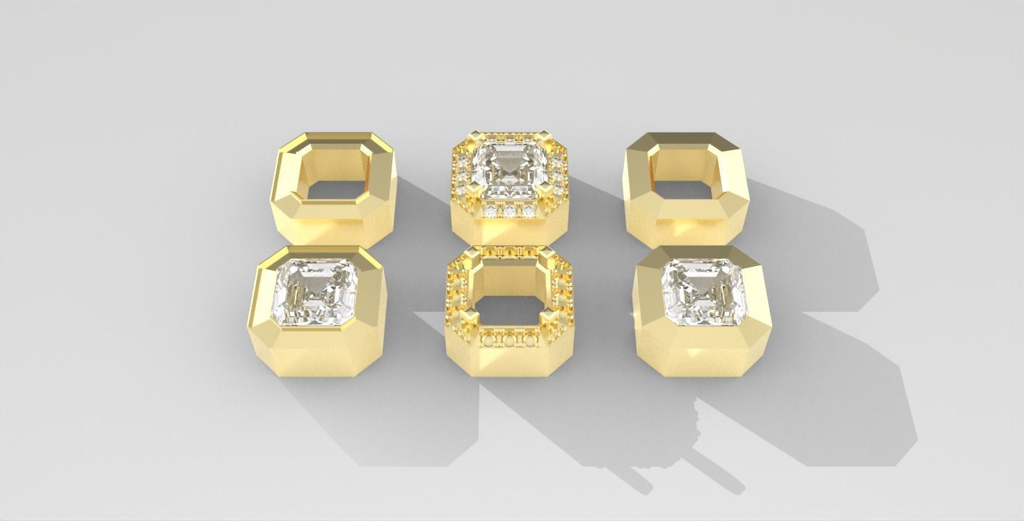 Collection Emerald Square Stone Settings Semi-finished 3D print model_1