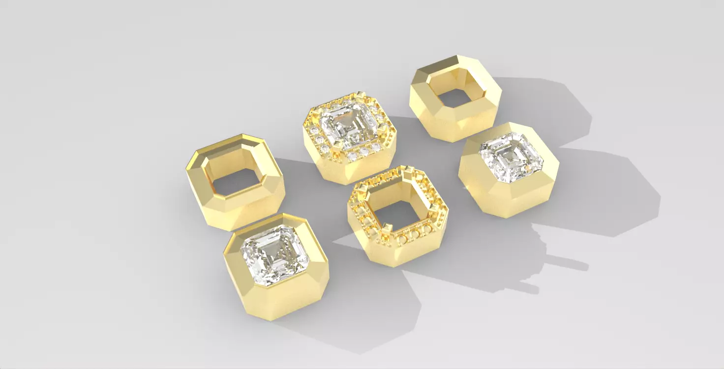 Collection Emerald Square Stone Settings Semi-finished 3D print model_0