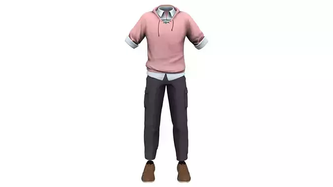 Men Manga Style Semi Casual Outfit Top Shirt Pants Shoes