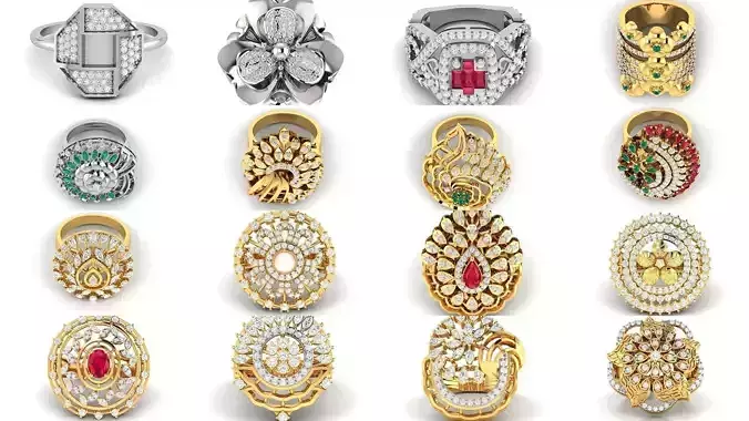 100 Cocktail Rings Pack 3D Model Collection