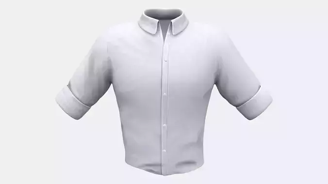 Men Short Rolled Slleves Formal White Open Collar Shirt Low-poly 3D model