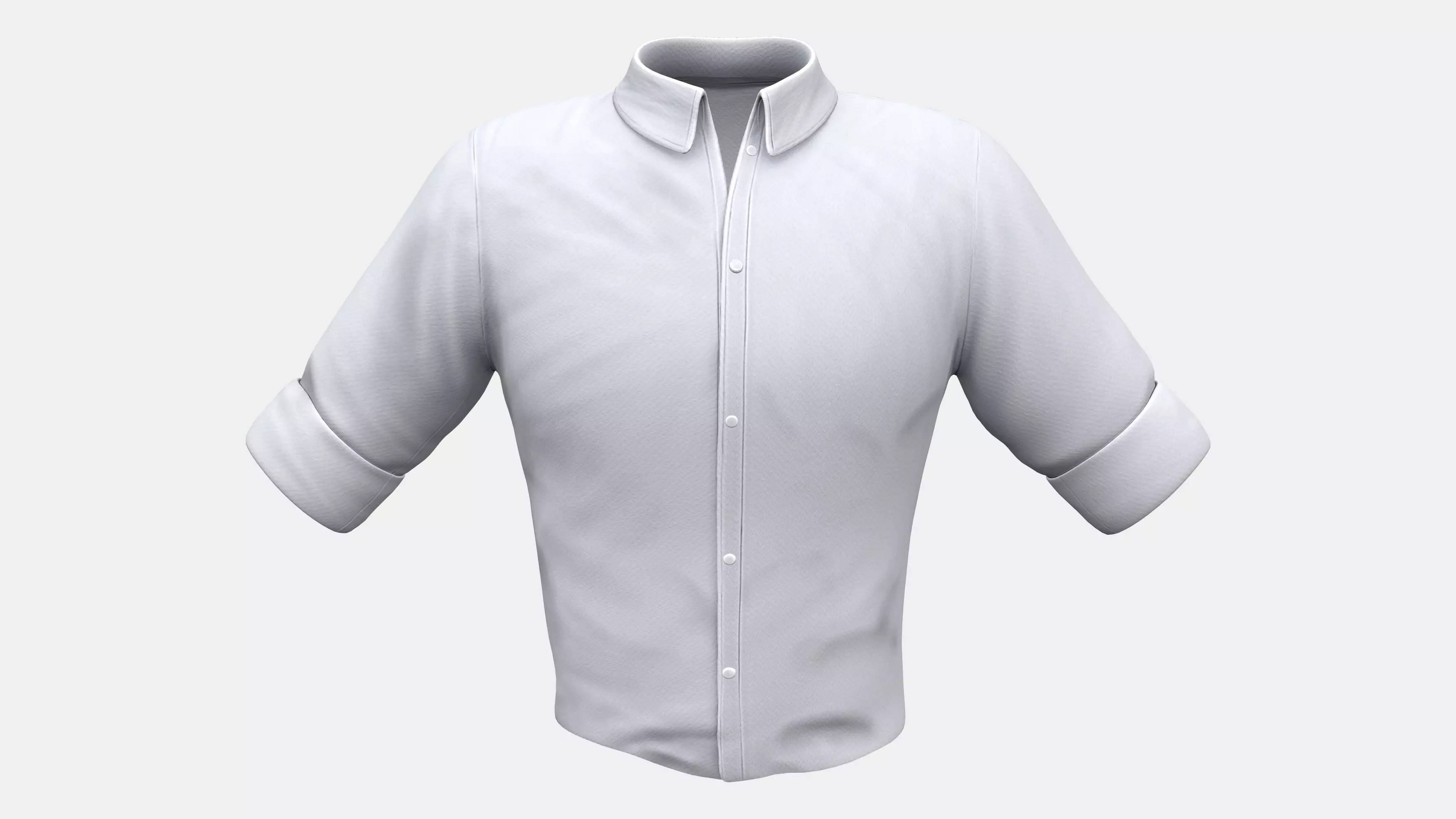 Men Short Rolled Slleves Formal White Open Collar Shirt Low-poly 3D model