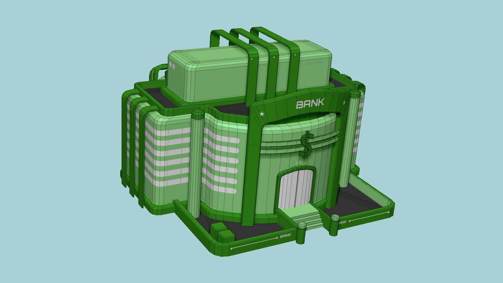 SciFi Bank A06 Green - Sci Fi Exterior Design Low-poly 3D model_6